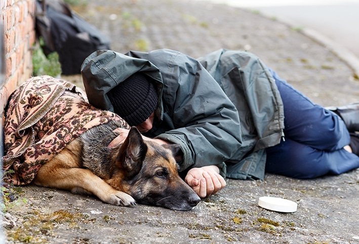 Obdachloser mit Hund